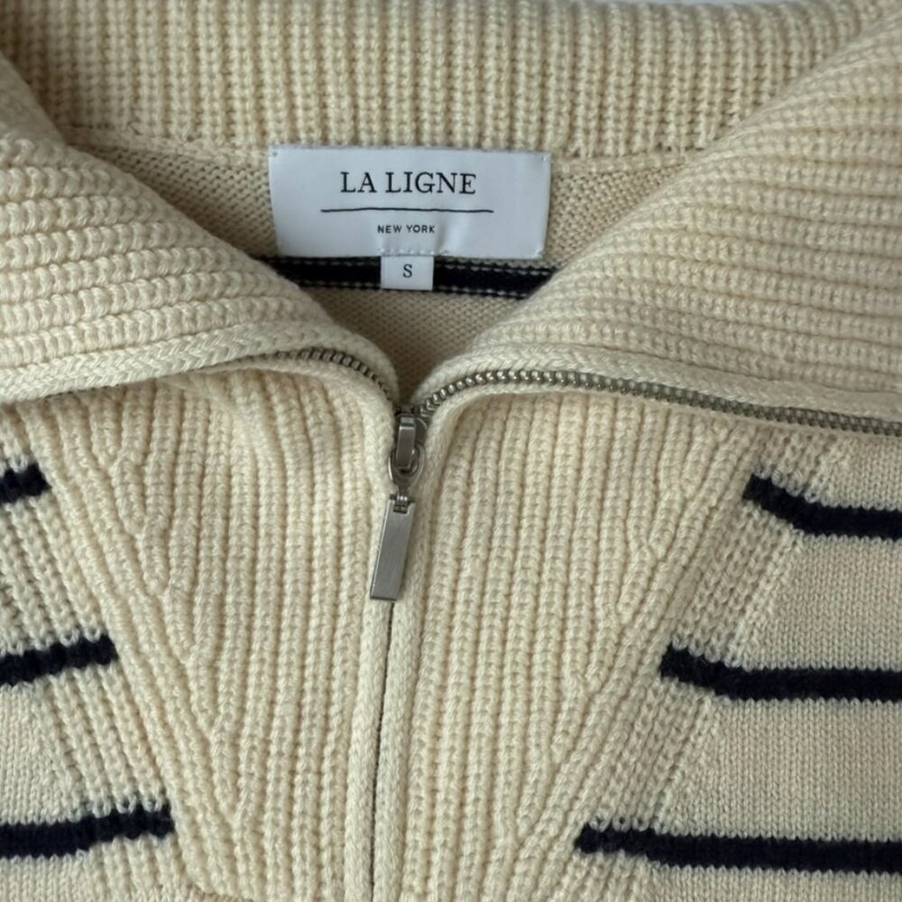 La Ligne Bastien Merino Wool Striped Quarter Zip Sweater Small - Picture 3 of 5